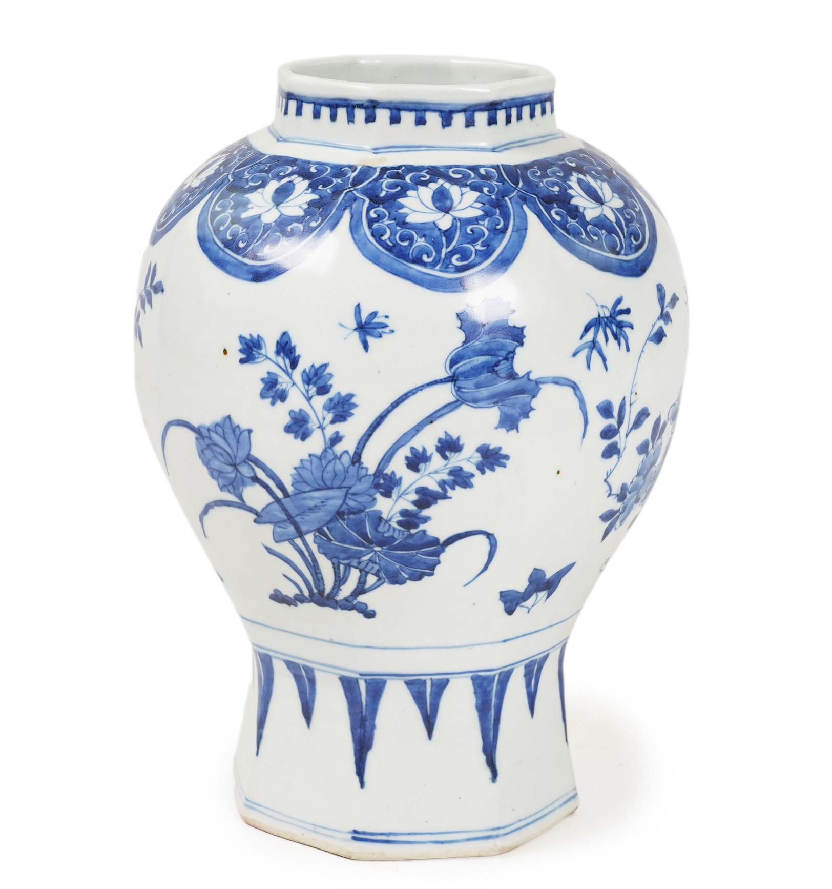 A Chinese blue and white baluster jar, possibly Transitional period